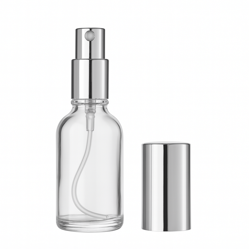 Frasco transparente com válvula spray prateada - 30 ml (unidade ou kit)