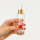 Frasco transparente com conta-gotas branco dourado - 30 ml para óleos essenciais, sinergias e fórmulas cosméticas