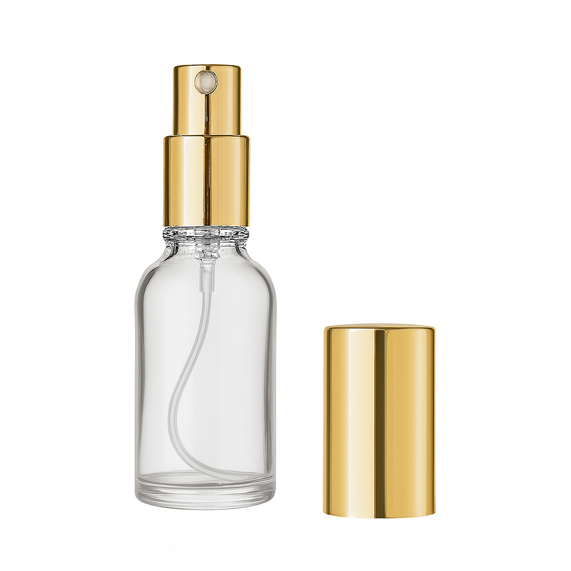 Frasco transparente com válvula spray dourada - 30 ml (unidade ou kit)