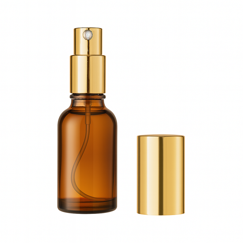 Frasco âmbar com válvula spray dourada - 30 ml (unidade ou kit)