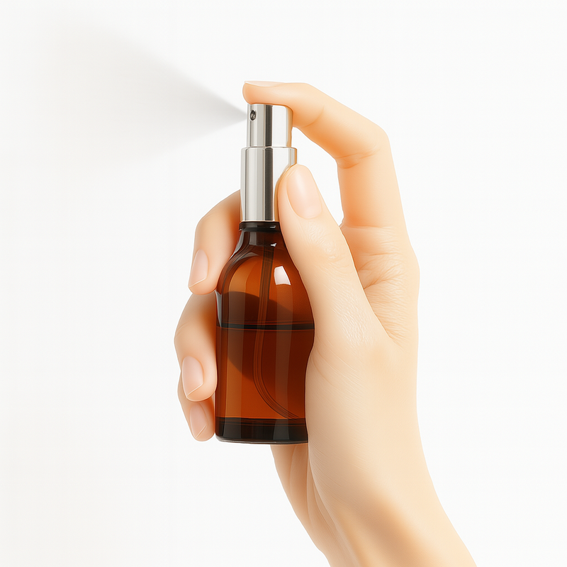 Frasco âmbar com válvula spray prateada - 30 ml (unidade ou kit)