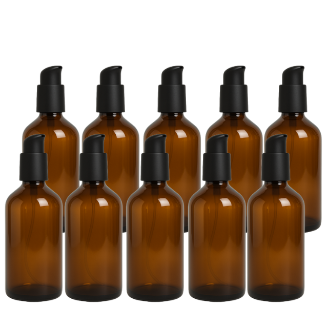 Frasco em vidro ambar com válvula pump PREMIUM - 200 ml