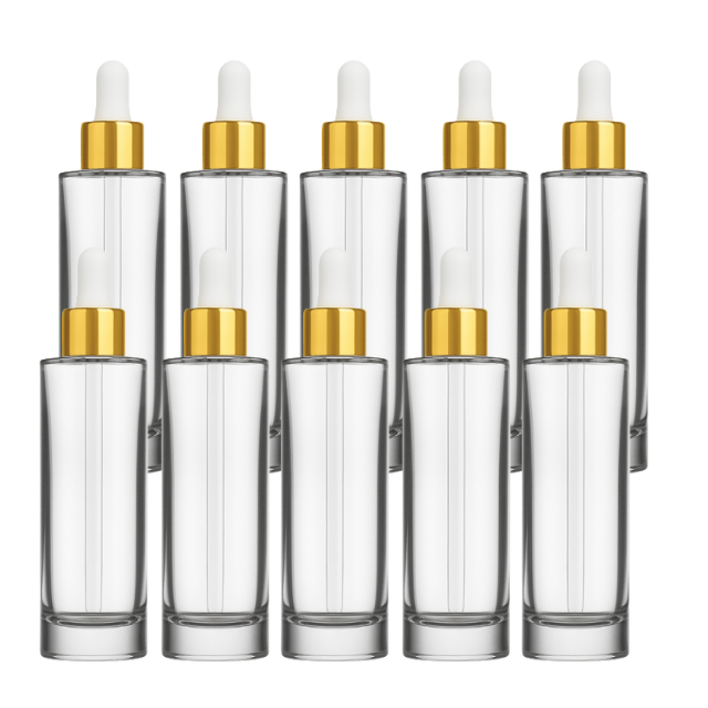 Frasco transparente com conta-gotas branco dourado - 30 ml (kit ou unidade)