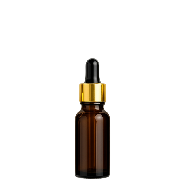 Frasco âmbar com conta-gotas dourado e bulbo preto - 15 ml (unitário ou kit)
