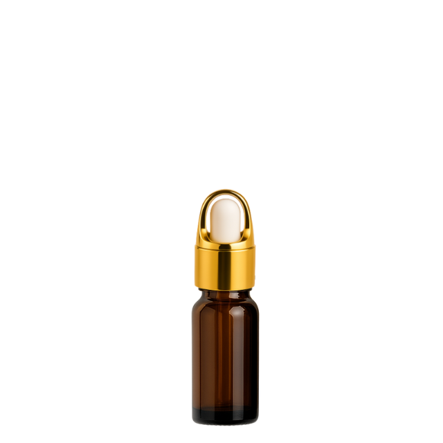 Frasco âmbar conta-gotas cesta dourado bulbo branco - 5 ml (Unidade ou kit)