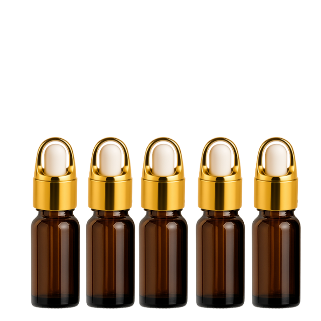 Frasco âmbar conta-gotas cesta dourado bulbo branco - 5 ml (Unidade ou kit)