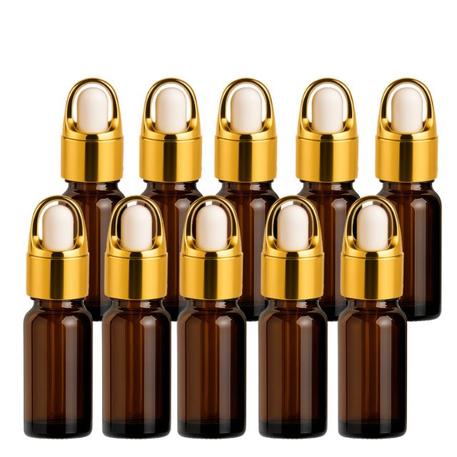 Frasco âmbar conta-gotas cesta dourado bulbo branco - 5 ml (Unidade ou kit)