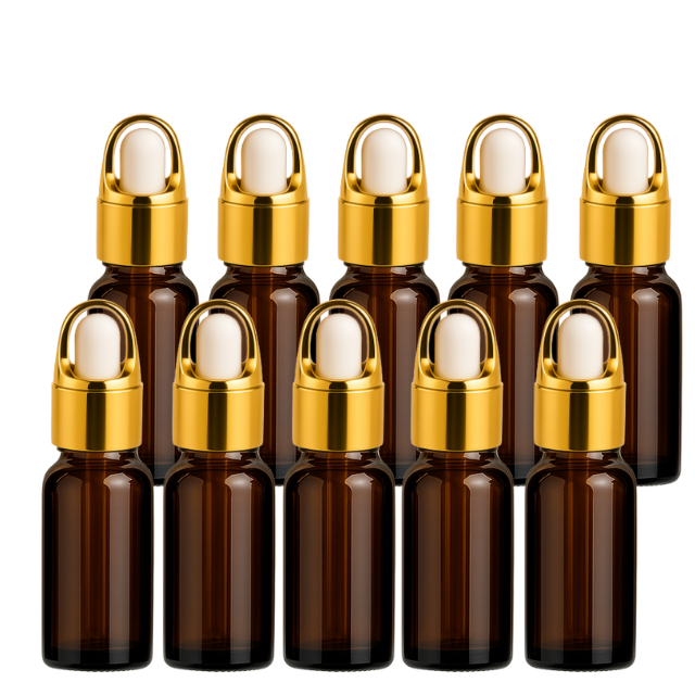 Frasco âmbar conta-gotas cesta dourado bulbo branco - 10 ml (Unidade ou kit)