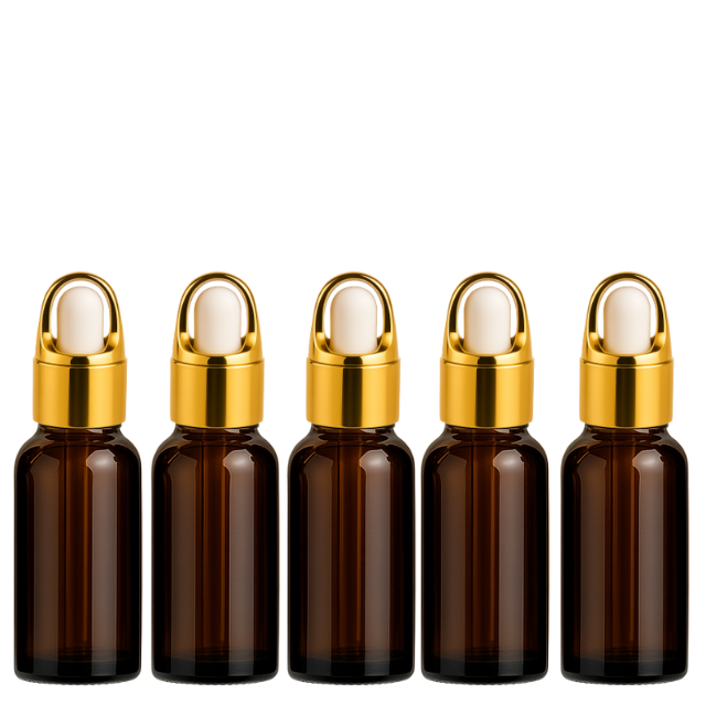 Frasco âmbar conta-gotas cesta dourado bulbo branco - 15 ml (Unidade ou kit)