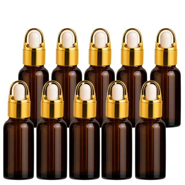 Frasco âmbar conta-gotas cesta dourado bulbo branco - 15 ml (Unidade ou kit)