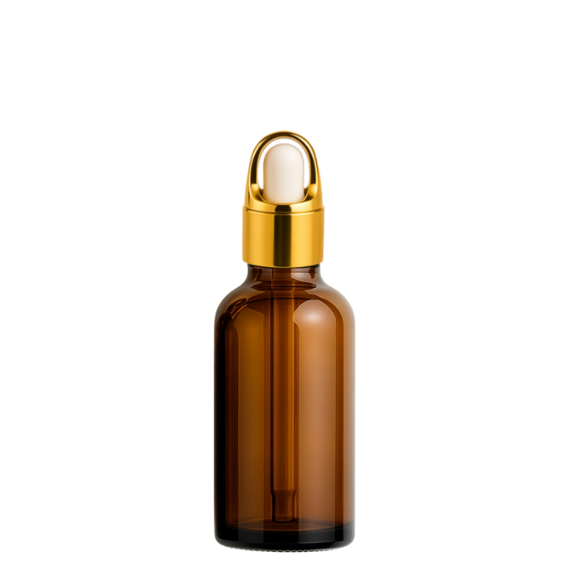 Frasco âmbar com conta-gotas cesta dourado bulbo branco - 30 ml (Unidade ou kit)