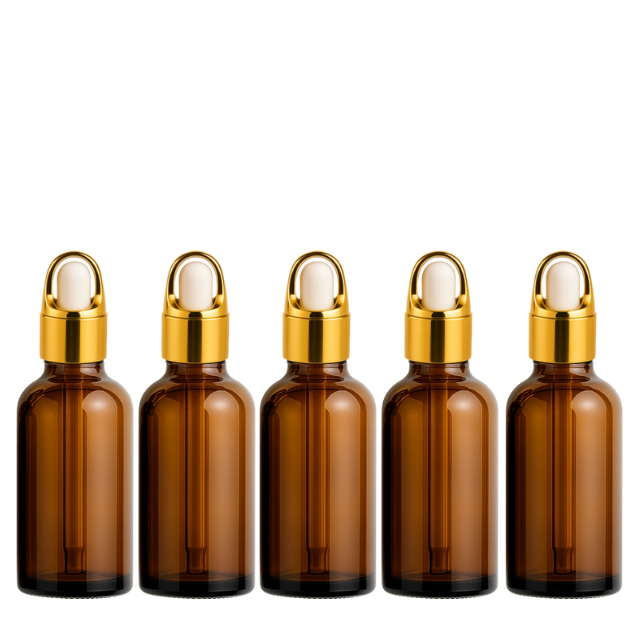 Frasco âmbar com conta-gotas cesta dourado bulbo branco - 30 ml (Unidade ou kit)