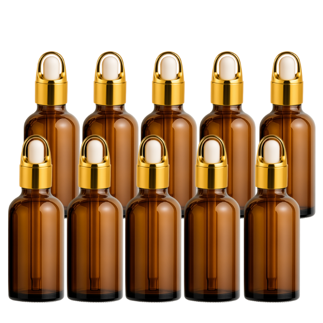 Frasco âmbar com conta-gotas cesta dourado bulbo branco - 30 ml (Unidade ou kit)