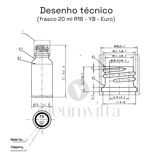 Frasco em vidro âmbar com válvula spray - 20 ml (unidade ou kit)