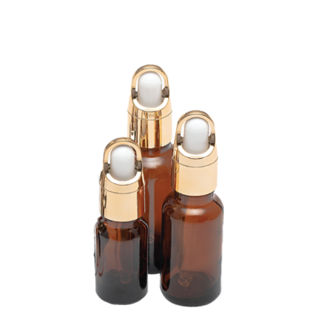 Frasco âmbar conta-gotas cesta dourado bulbo branco - 5 ml (Unidade ou kit)