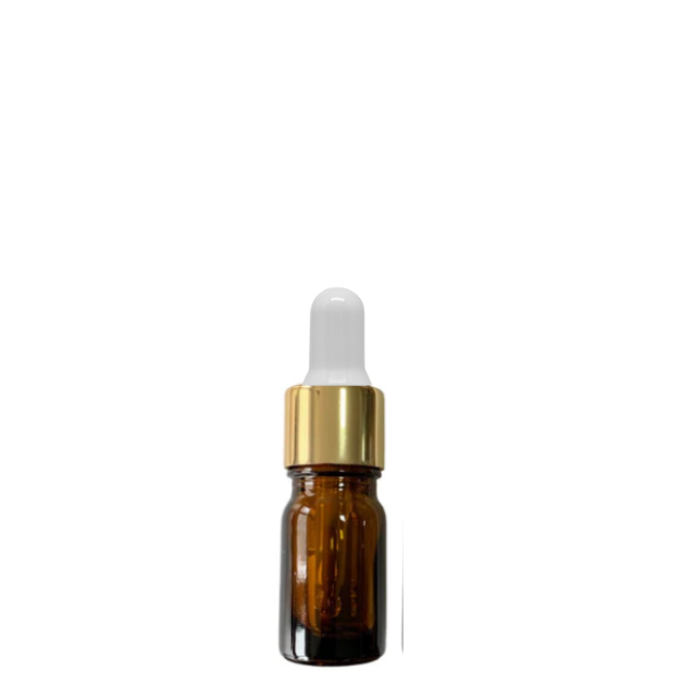 Frasco âmbar com conta-gotas dourado e bulbo branco - 5 ml (unitário ou kit)