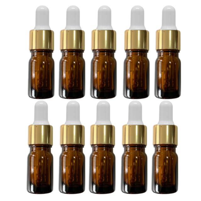 Frasco âmbar com conta-gotas dourado e bulbo branco - 5 ml (unitário ou kit)