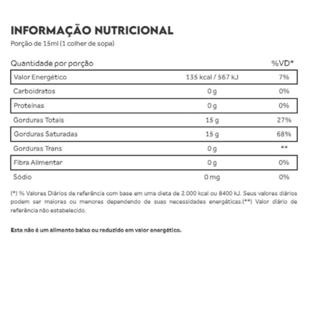 Óleo vegetal de Coco Fracionado (TCM) - 300 ml - 100% puro