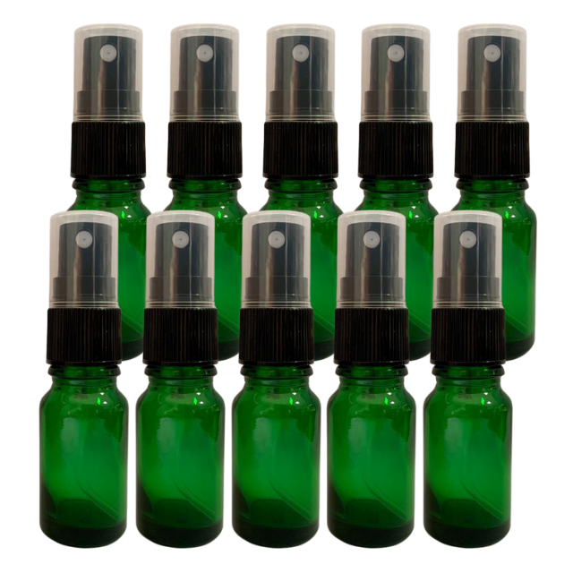 Frasco em vidro verde com válvula spray - 10 ml (unidade ou kit)