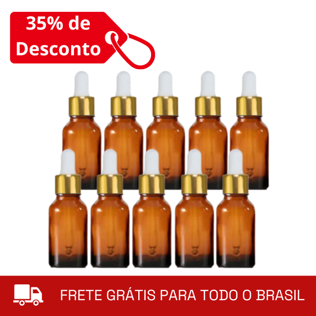 ATACADO - Frasco âmbar conta-gotas dourado de 30 ml