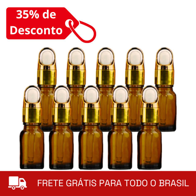 ATACADO - Frasco âmbar conta-gotas cesta dourado de 5 ml