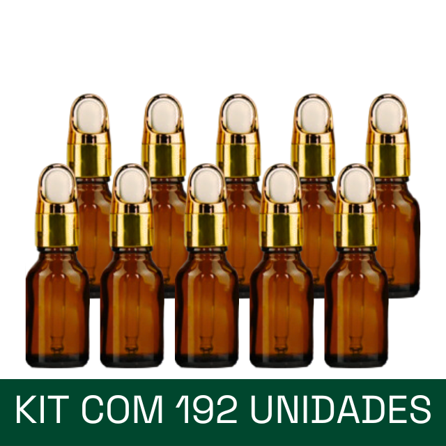 ATACADO - Frasco âmbar conta-gotas cesta dourado de 10 ml