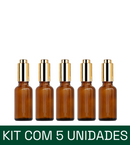 Frasco âmbar com conta-gotas dourado BOTÃO R18 - 30 ml (unitário ou kit)