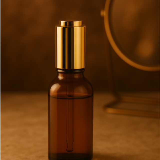 Frasco âmbar com conta-gotas dourado BOTÃO - 30 ml (unitário ou kit)