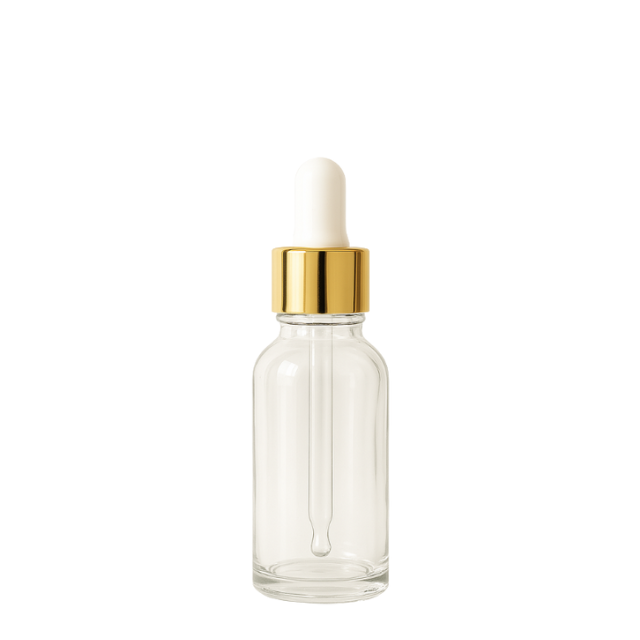 Frasco transparente com conta-gotas dourado e bulbo branco - 30 ml (unitário ou kit)