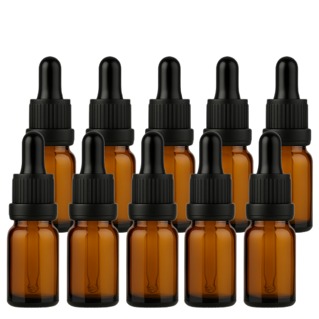 Frasco âmbar com conta-gotas PREMIUM GRADUADO - 10 ml (unitário ou kit) - Preto / Branco / Verde