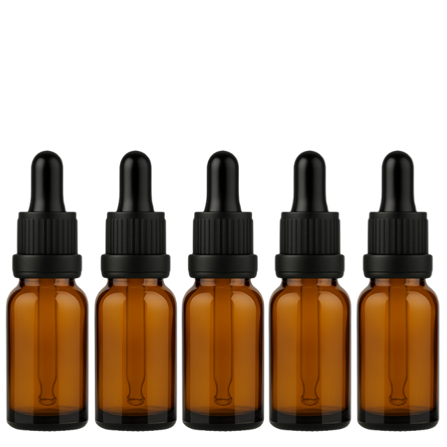 Frasco âmbar com conta-gotas PREMIUM GRADUADO R18 - 20 ml (unitário ou kit) - Preto / Branco / Verde