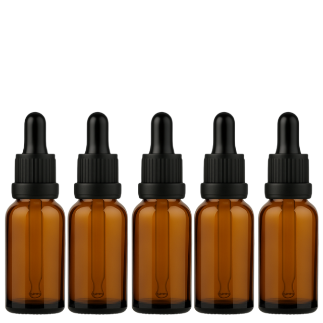 Frasco âmbar com conta-gotas PREMIUM - 20 ml (unitário ou kit) - Preto ou Branco