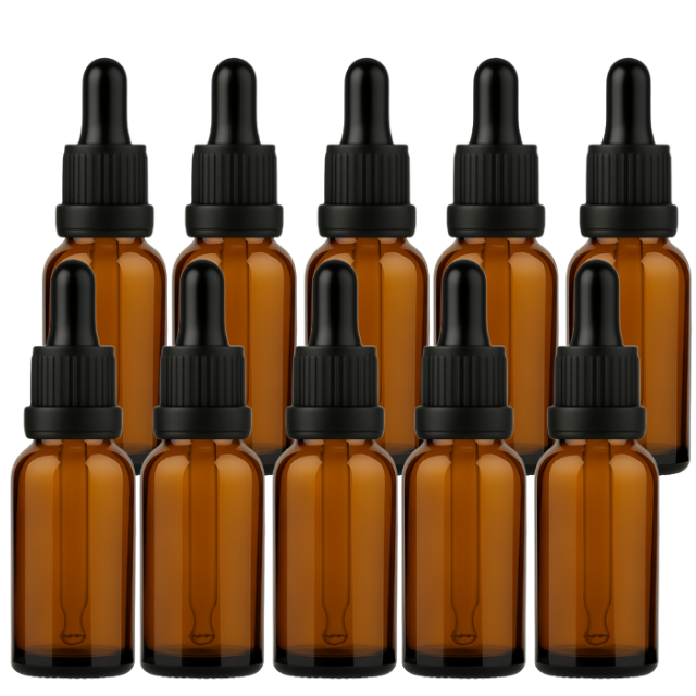 Frasco âmbar com conta-gotas PREMIUM - 20 ml (unitário ou kit) - Preto ou Branco