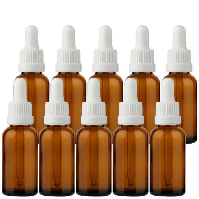 Frasco âmbar com conta-gotas PREMIUM GRADUADO R18 - 30 ml (unitário ou kit) - Preto / Branco / Verde