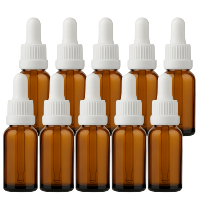Frasco âmbar com conta-gotas PREMIUM - 20 ml (unitário ou kit) - Preto ou Branco