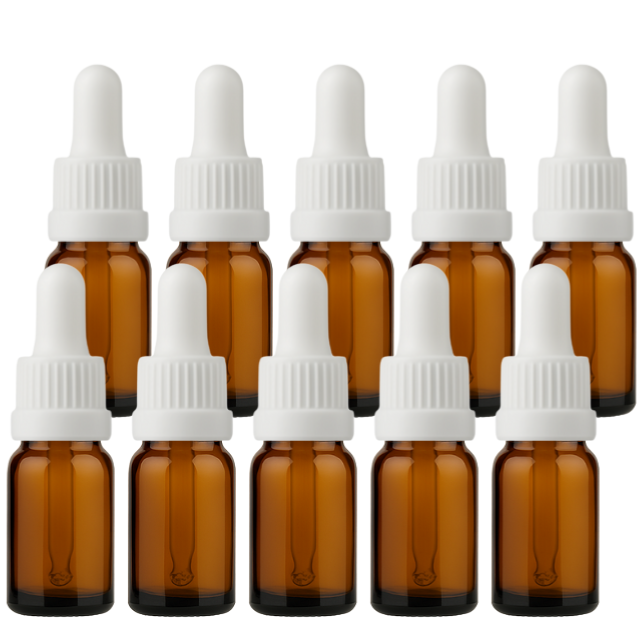 Frasco âmbar com conta-gotas PREMIUM GRADUADO - 10 ml (unitário ou kit) - Preto / Branco / Verde