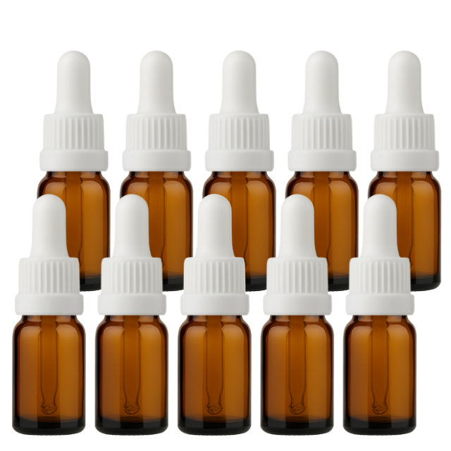 Frasco âmbar com conta-gotas PREMIUM GRADUADO - 5 ml (unitário ou kit) - Preto / Branco / Verde