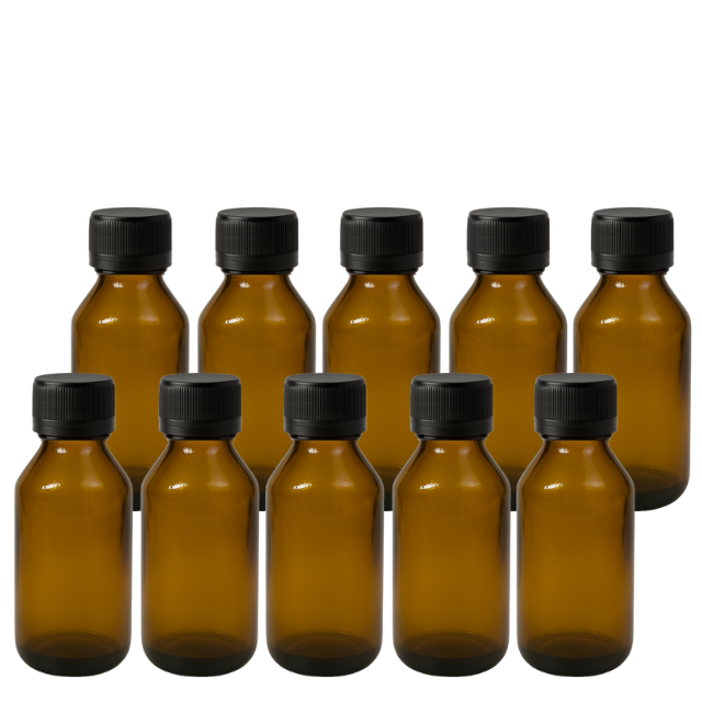 Frasco em vidro âmbar com tampa lacre e batoque bolha - 60 ml