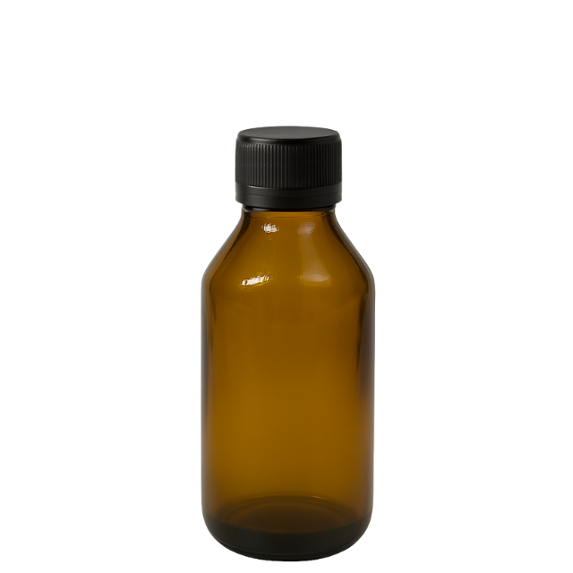 Frasco em vidro âmbar com tampa lacre e batoque bolha - 100 ml