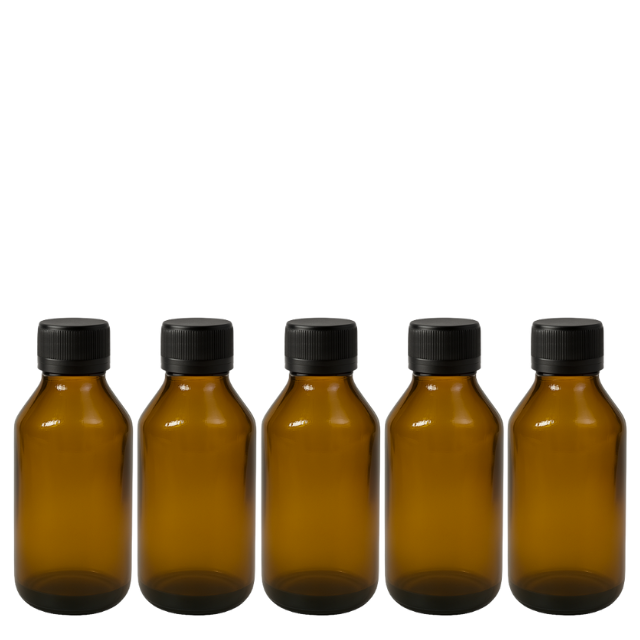 Frasco em vidro âmbar com tampa lacre e batoque bolha - 100 ml