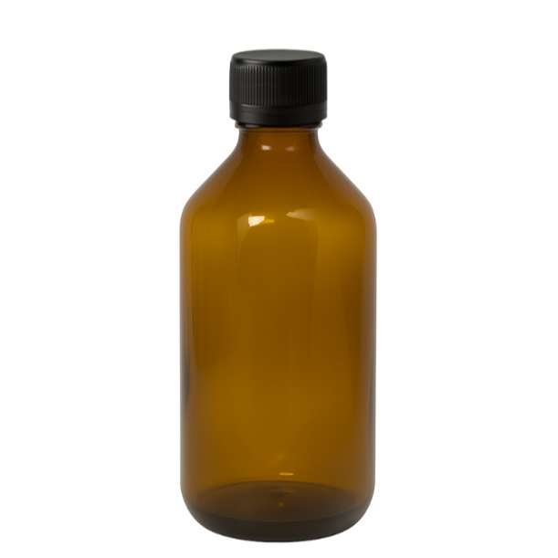 Frasco em vidro âmbar com tampa lacre e batoque bolha - 250 ml
