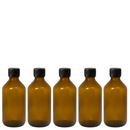 Frasco em vidro âmbar com tampa lacre e batoque bolha R24 - 200 ml