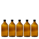 Frasco em vidro âmbar com tampa lacre e batoque bolha - 500 ml