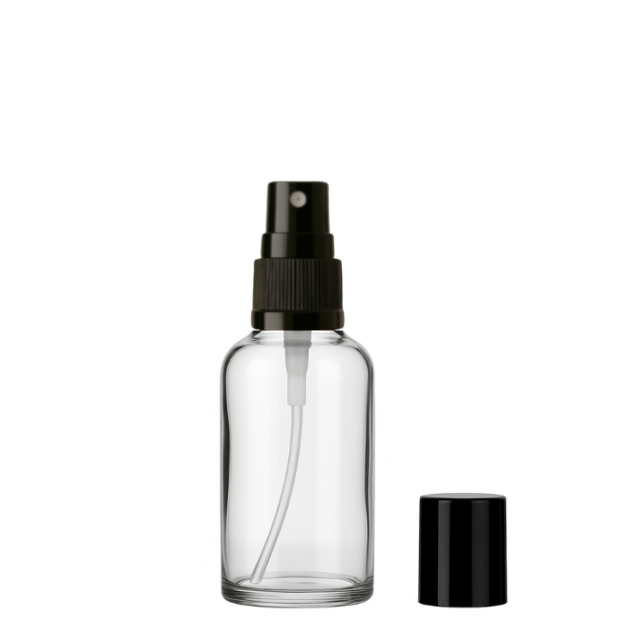 Frasco em vidro transparente com válvula spray - 30 ml (unidade ou kit)
