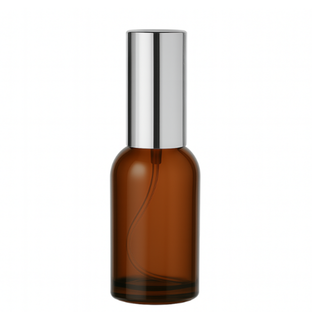 Frasco âmbar com válvula spray prateada - 30 ml (unidade ou kit)