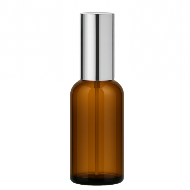 Frasco âmbar com válvula spray prateada - 50 ml (unidade ou kit)