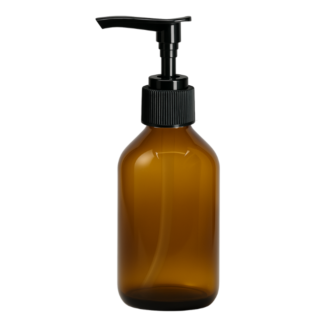 Frasco em vidro ambar com válvula PUMP - 150 ml (kit ou unidade)
