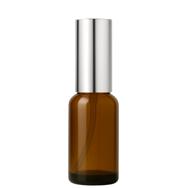 Frasco em vidro âmbar com válvula spray prateada - 20 ml (unidade ou kit)