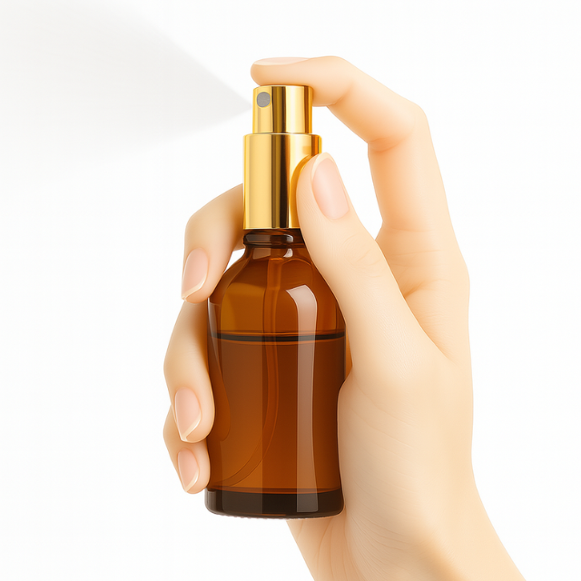 Frasco âmbar com válvula spray dourada - 50 ml (unidade ou kit)