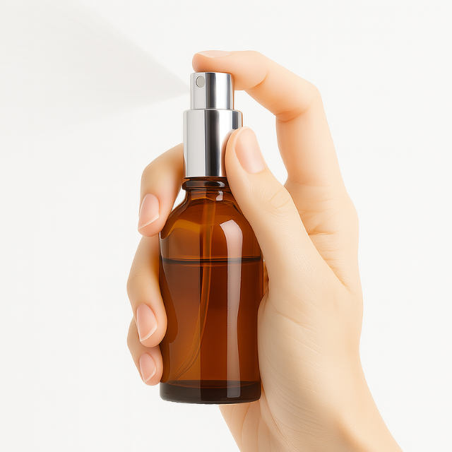 Frasco âmbar com válvula spray prateada - 50 ml (unidade ou kit)
